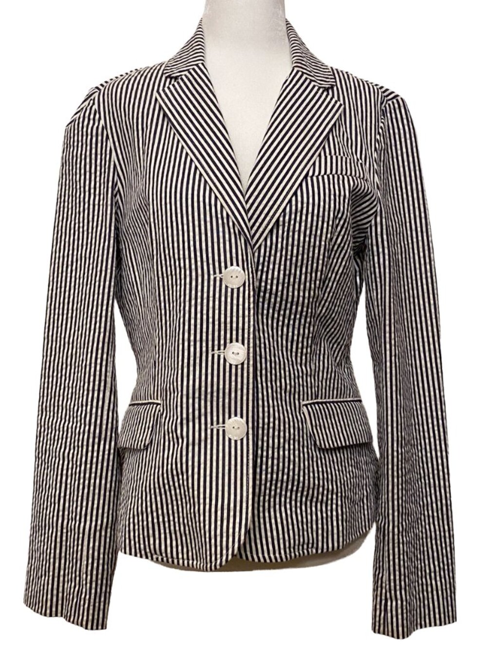 SANDRO Navy & White Seersucker Blazer / Jacket Size Small